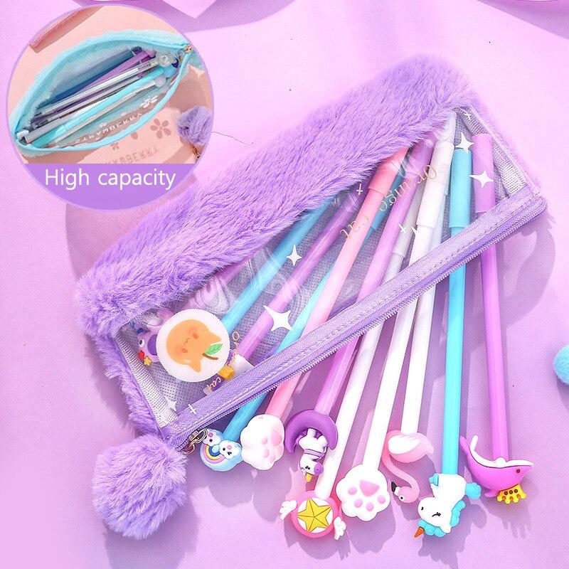 Pencil Box Stationery Bag Junior High School Student Simple Large Capacity Tide Pencil Box Cute Plush Pencil Bag Student