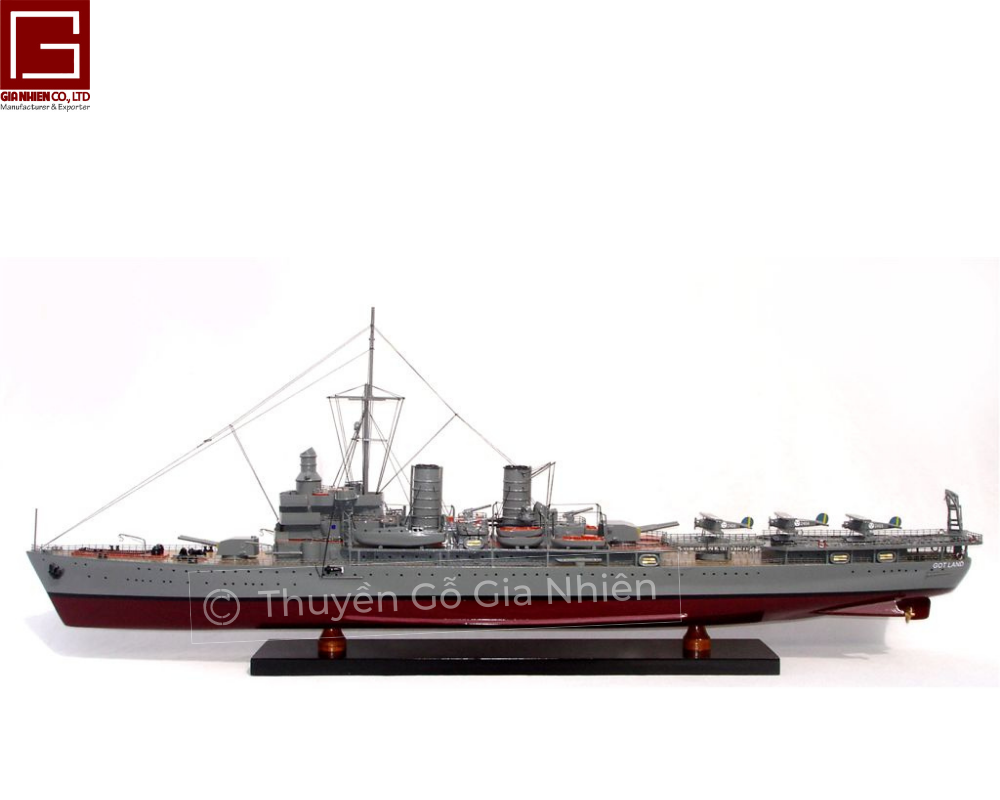 Mô Hình Thuyền Gỗ Phong Thủy Dạng Thuyền Chiến HMS GOTLAND Chính Hãng Hàng Xuất Khẩu Chất Lượng Cao