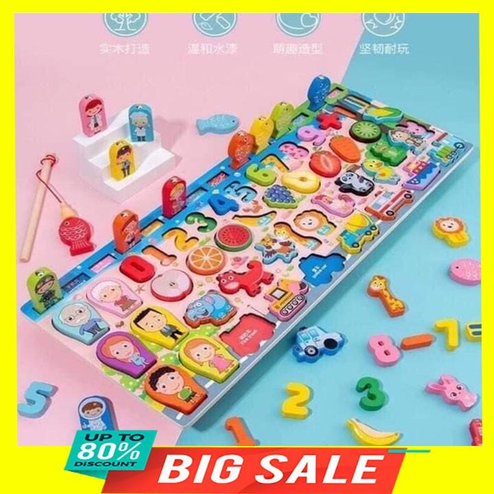 Bộ bảng số thông minh, bộ đồ chơi câu cá và ghép số học đếm 63 chi tiết cho bé yêu 45*18cm.