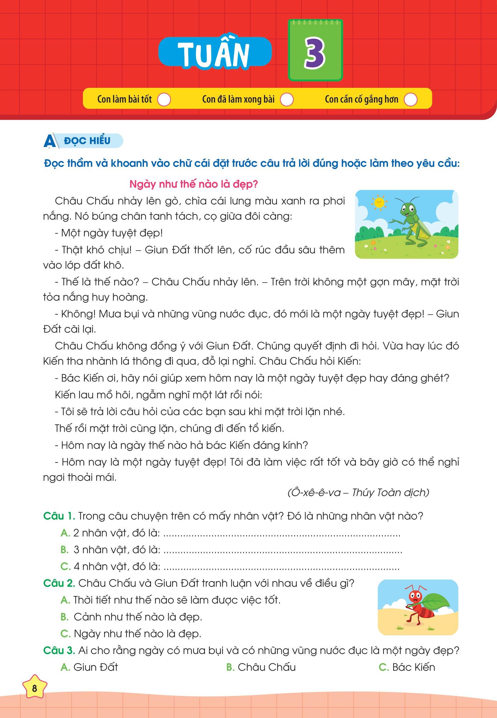 Phiếu Bài Tập Cuối Tuần Tiếng Việt 3