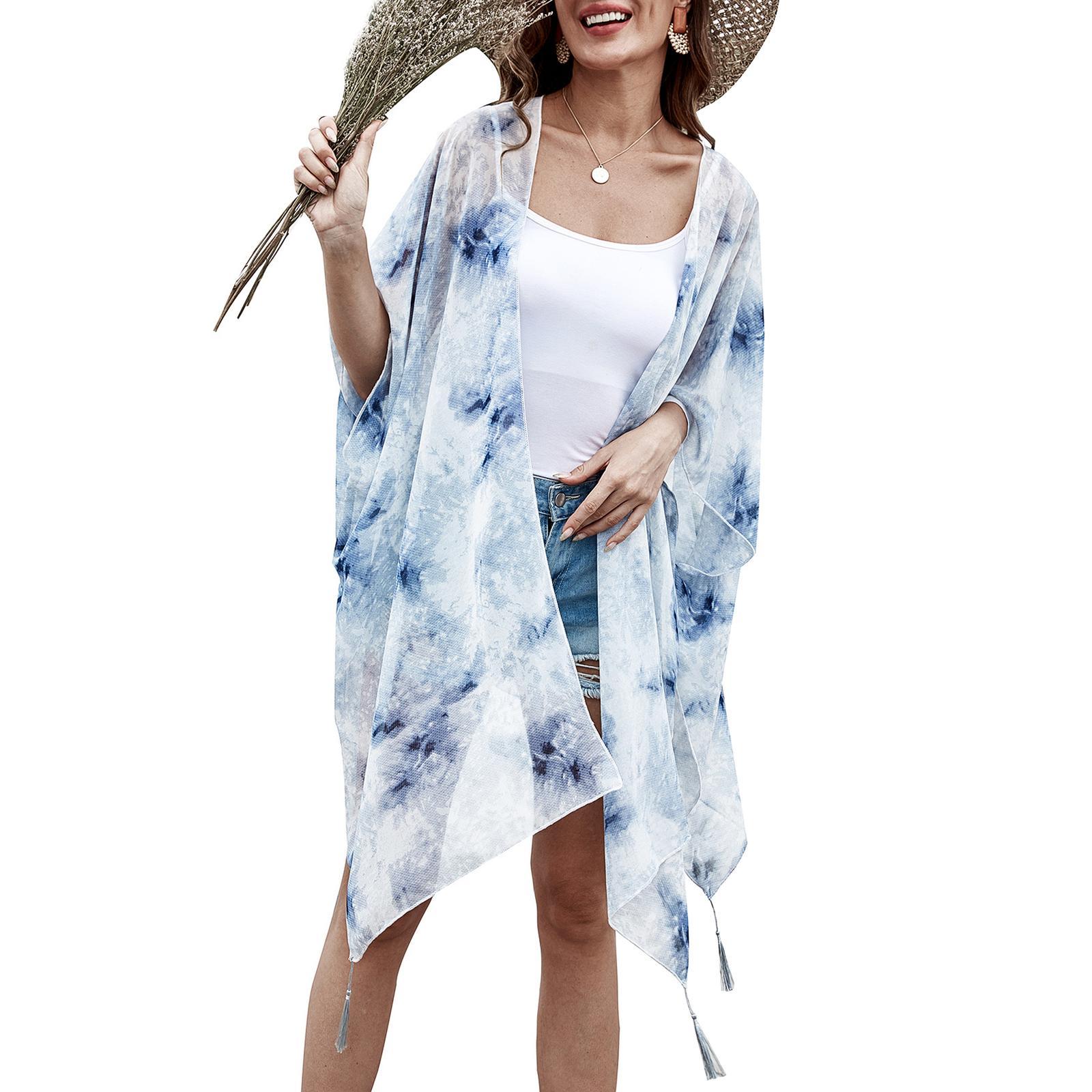 Womens Bohemian Chiffon Bikini Swimsuit Cover Up Swimwear Printed Cardigan