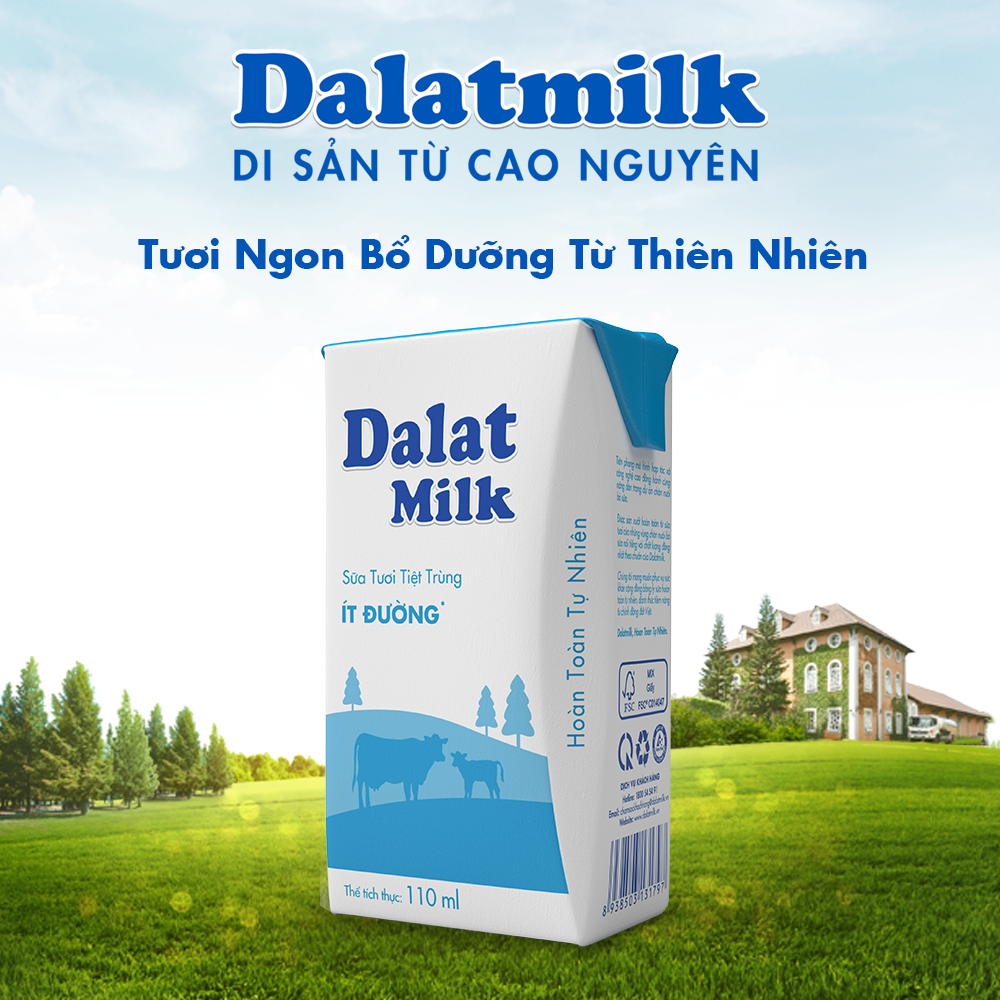 Thùng 48 hộp sữa tươi tiệt trùng ít đường Dalatmilk 110ml