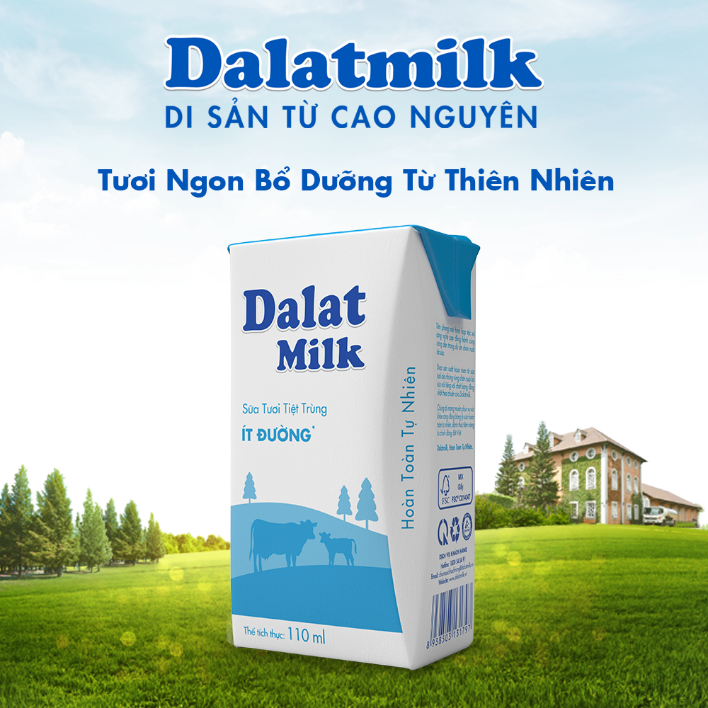 Thùng 48 hộp sữa tươi tiệt trùng ít đường Dalatmilk 110ml (110ml x 48)