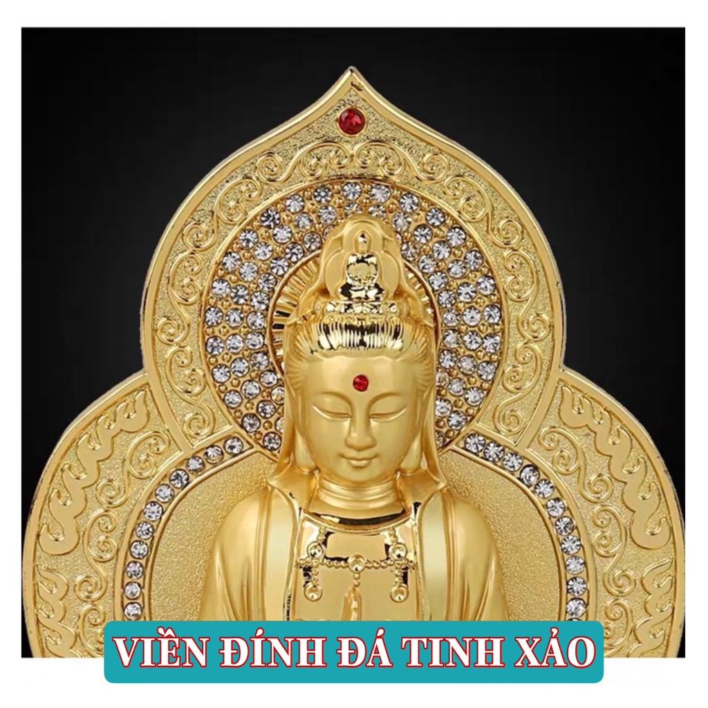 Tượng Phật Bà Quan Thế Âm Bồ Tát Nghìn Tay hai mặt tọa đài sen vàng đính đá kèm nước hoa trang trí taplo ô tô xe hơi