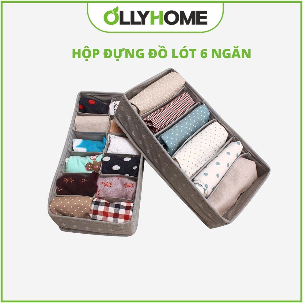 Hộp đựng đồ lót tất vớ tiện dụng 6 ngăn Ollyhome, Túi vải đựng quần áo, Hộp vải xếp quần áo gọn gàng