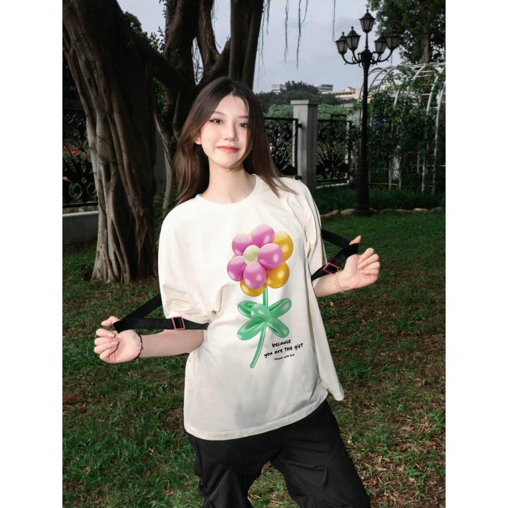 Áo thun nữ form rộng AT407 chất vải cotton in graphic - Be