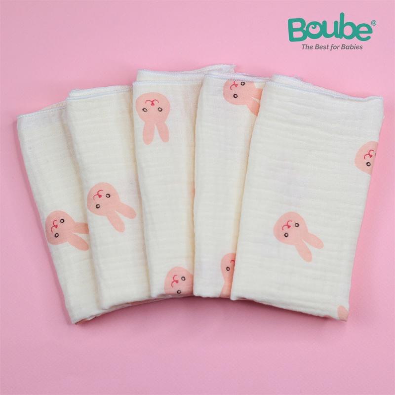 Set 5 khăn xô, khăn sữa cho trẻ sơ sinh và trẻ nhỏ Boube - Chất liệu cotton tự nhiên,mềm mịn, hút ẩm tốt, an toàn cho bé