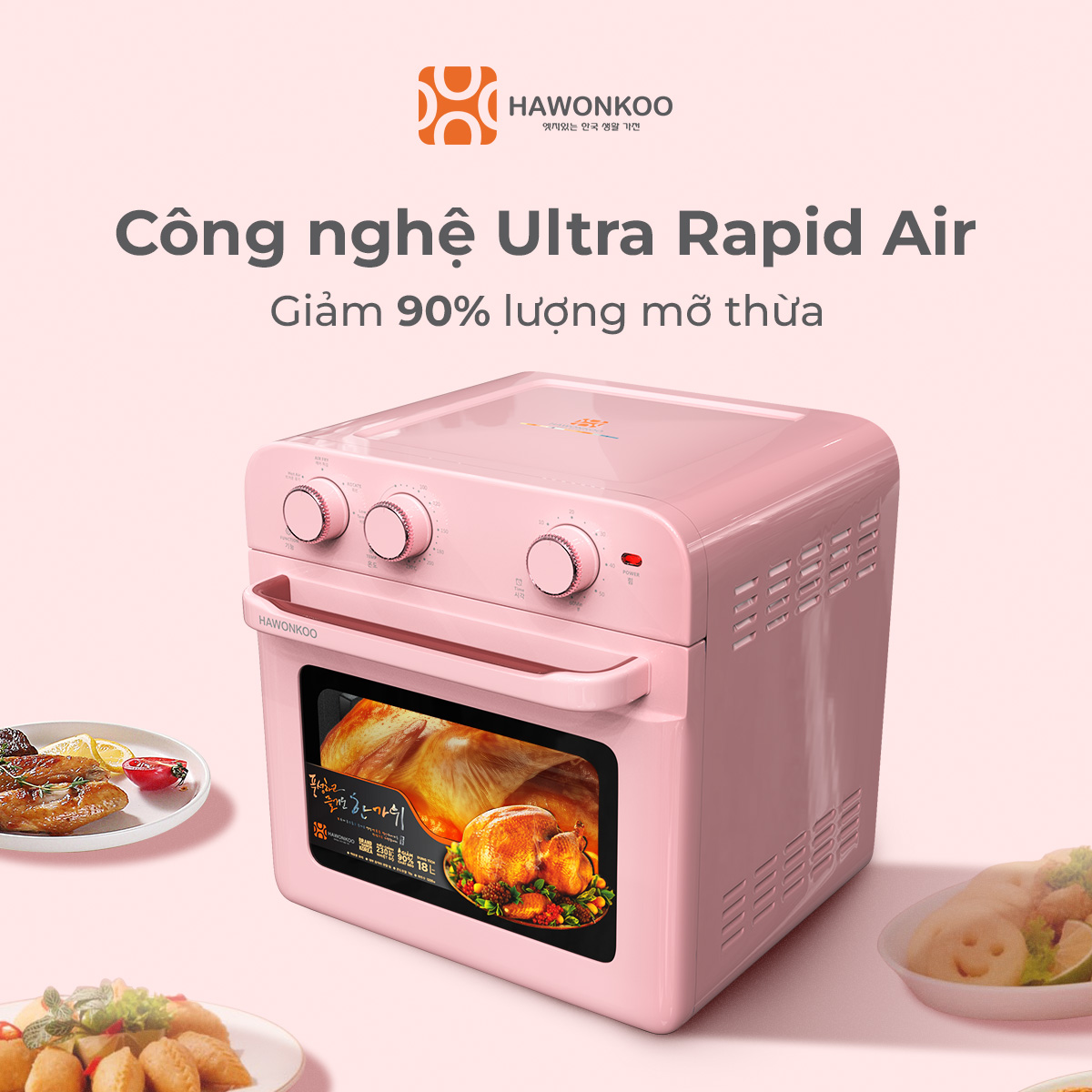 Nồi Chiên Không Dầu Cơ HAWONKOO AFH-180 18 Lít 1200W Hàng Chính Hãng Bảo Hành 12 Tháng - Thương Hiệu Hàn Quốc