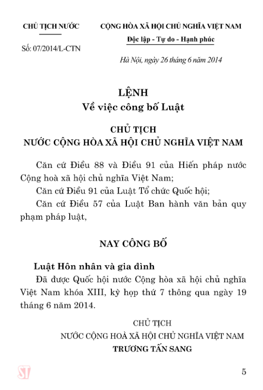 Sách - Luật Hôn Nhân Và Gia Đình Năm 2014