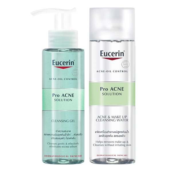 Bộ Nước Tẩy Trang Da Mụn Eucerin Pro ACNE Solution Acne & Make-up Cleansing Water Và Gel Rửa Mặt Cho Da Dầu Mụn Eucerin ProAcne Solution Cleansing Gel