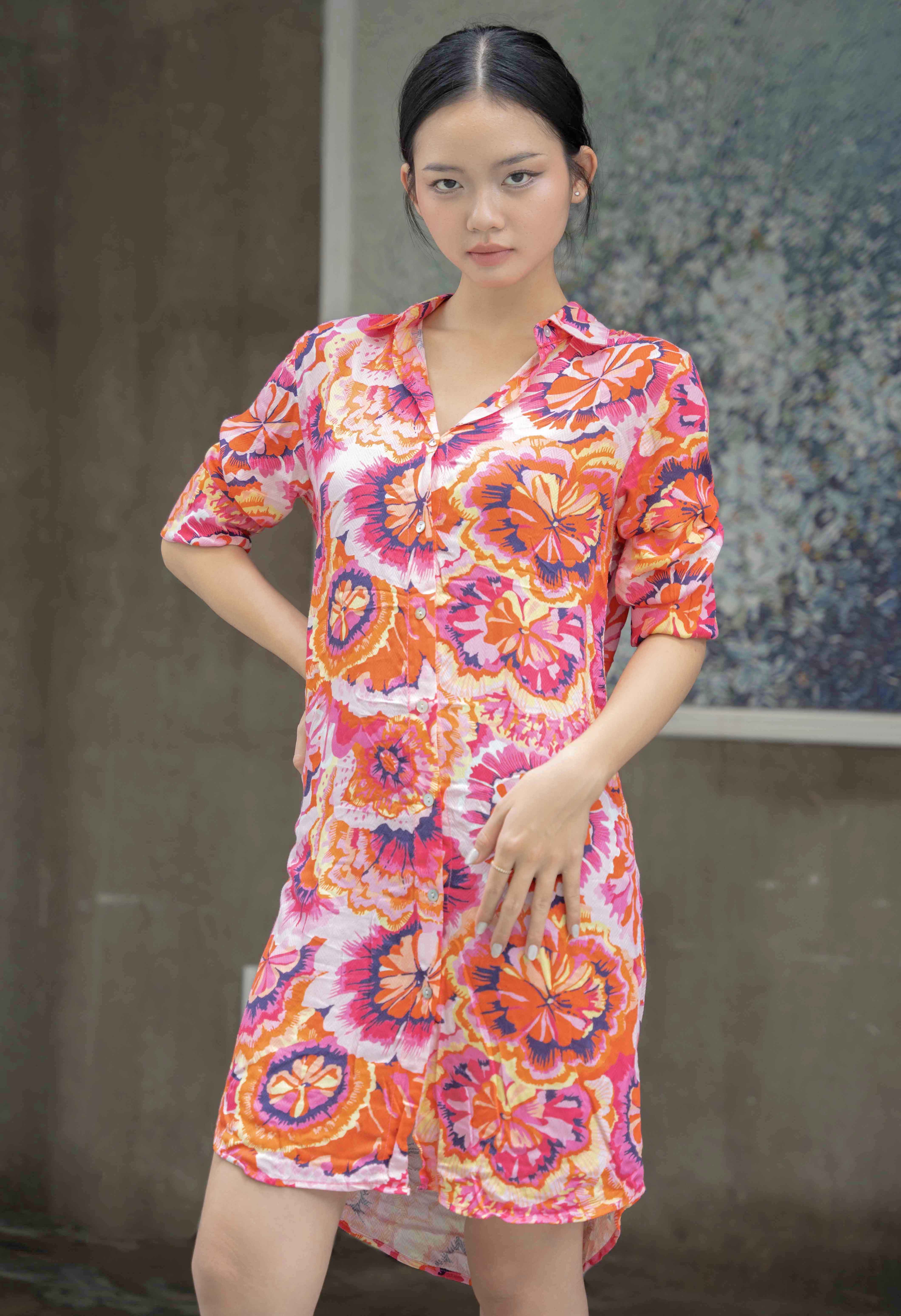 Đầm Sơ Mi Hoa Cotton Cao Cấp Luna Llena