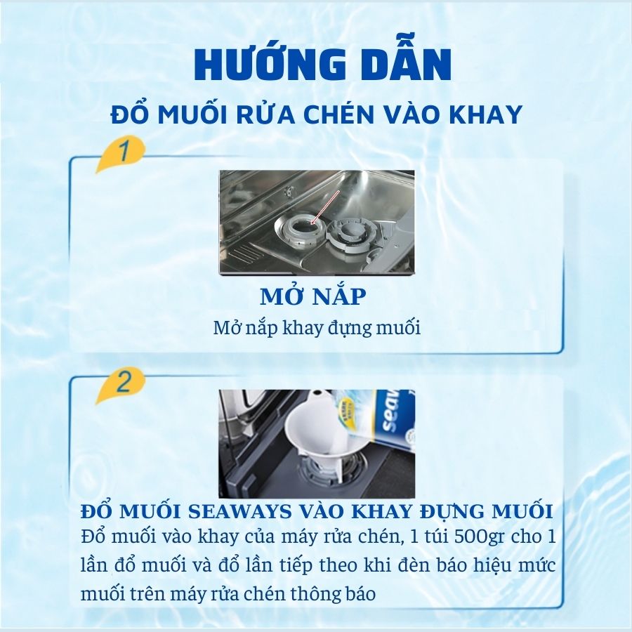 Muối rửa chén bát Seaways chuyên dụng cho mọi loại máy rửa chén, 500gr/túi