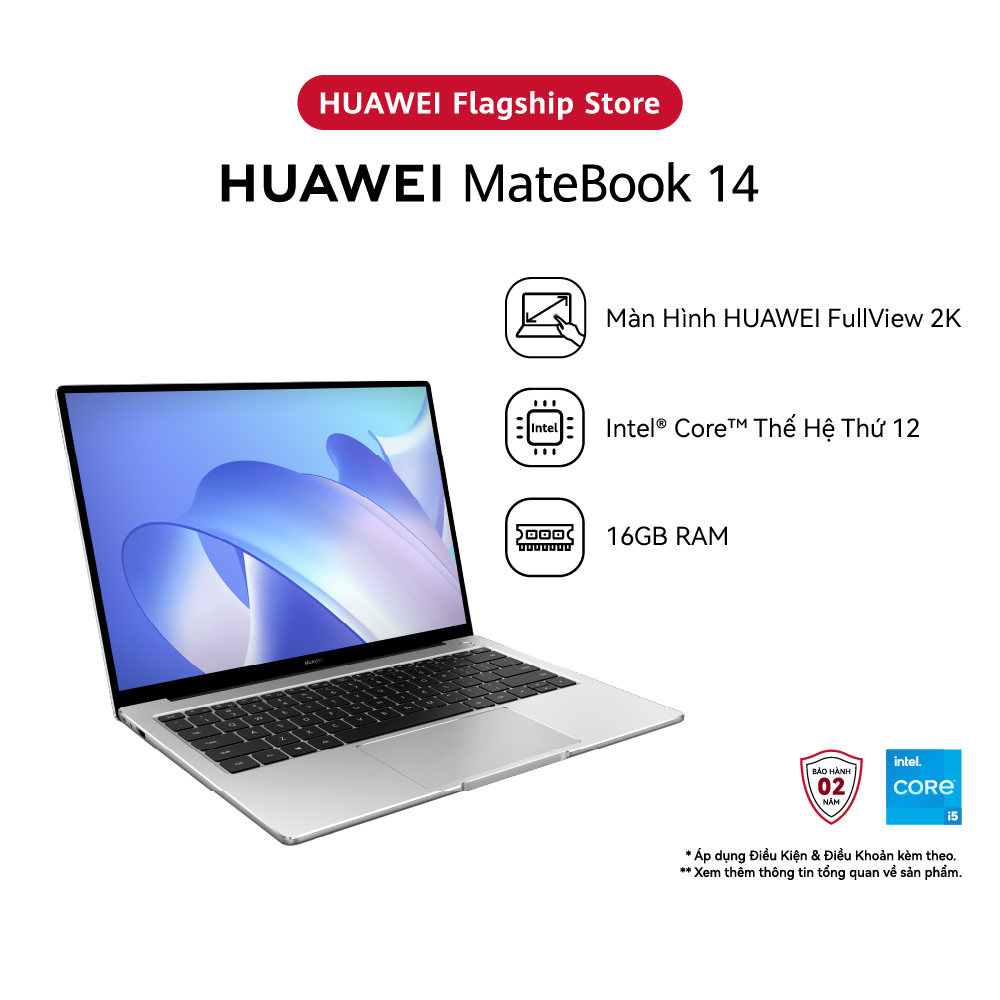 Máy Tính Xách Tay HUAWEI MateBook 14 (16GB/512GB) | Intel Core i5 Thế Hệ Thứ 12 | Màn Hình HUAWEI 3:2 Fullview 2k | Nút Nguồn Vân Tay | Hàng Chính Hãng