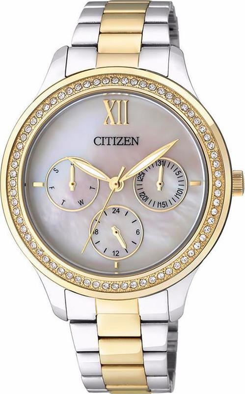 Đồng Hồ Citizen Nữ Đính Đá Swarovski Dây Kim Loại Pin-Quartz ED8154-52D - Mặt Xà Cừ (36mm)