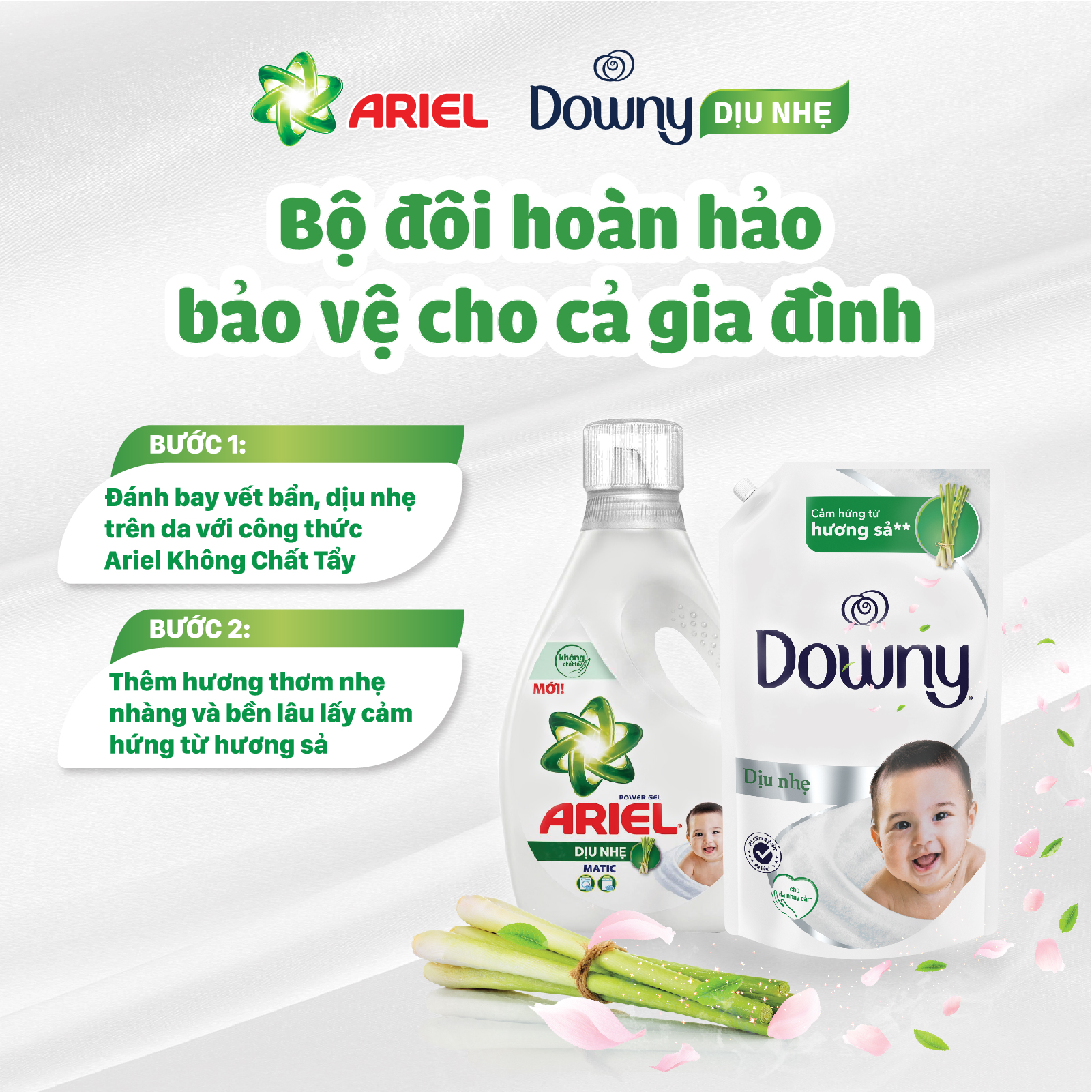 Combo 2 Túi Nước Giặt Ariel Dịu Nhẹ Cho Da Nhạy Cảm (2.15kg/ Túi) - Mềm mại ngát hương - An toàn cho da em bé