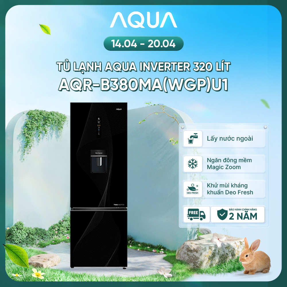 Tủ lạnh Aqua Inverter 320 lít AQR-B380MA(WGP)U1 - Bảo hành 2 năm - Freeship toàn quốc - Hàng chính hãng