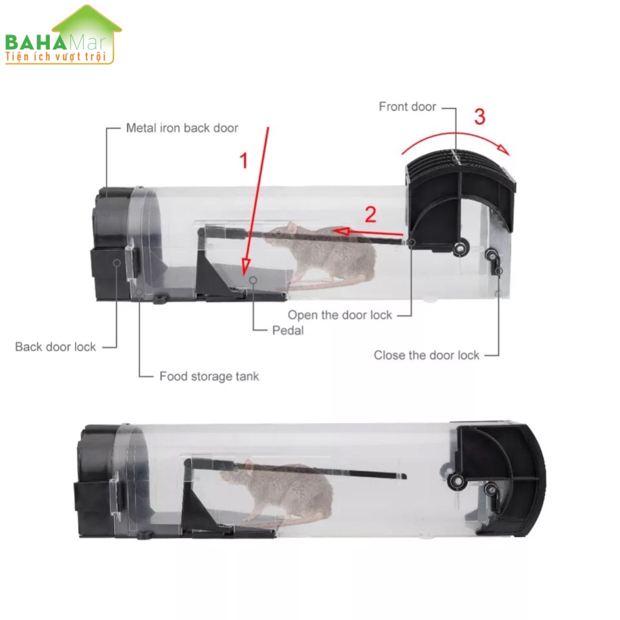 BẪY CHUỘT THÔNG MINH NHÂN ĐẠO TỰ ĐỘNG KHÓA "BAHAMAR" dụ chuột vào và khóa lại để chuột không thoát ra được và yếu dần