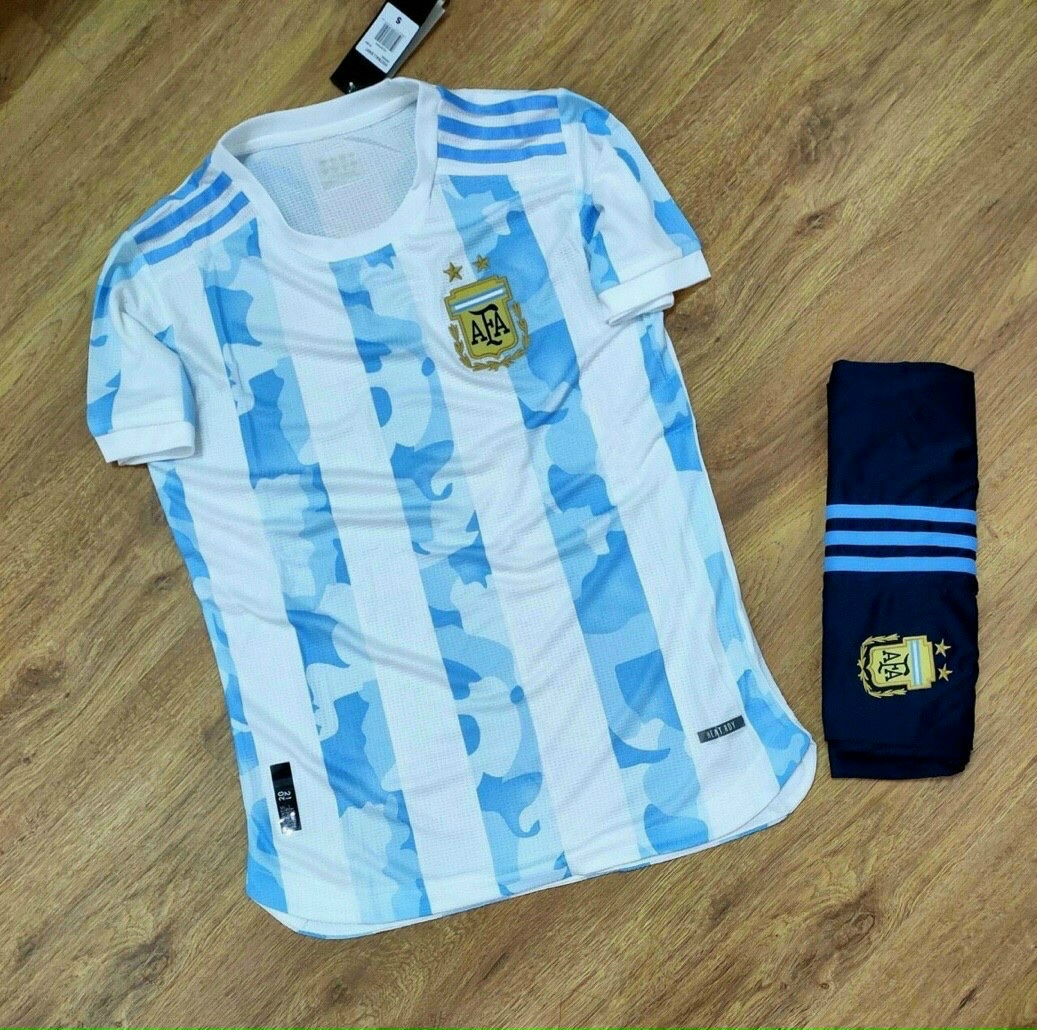 Quần Áo Bóng đá Đội tuyển Argentina màu trắng xanh cao cấp - Vải Mè Thái Gai lưới cao cấp