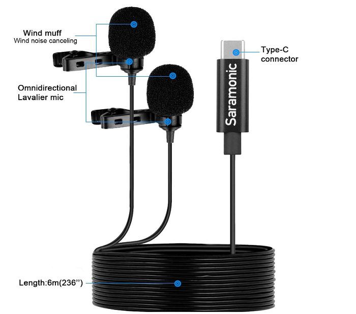 Micro thu âm cài áo Saramonic LavMicro U3C Type-C hàng chính hãng.