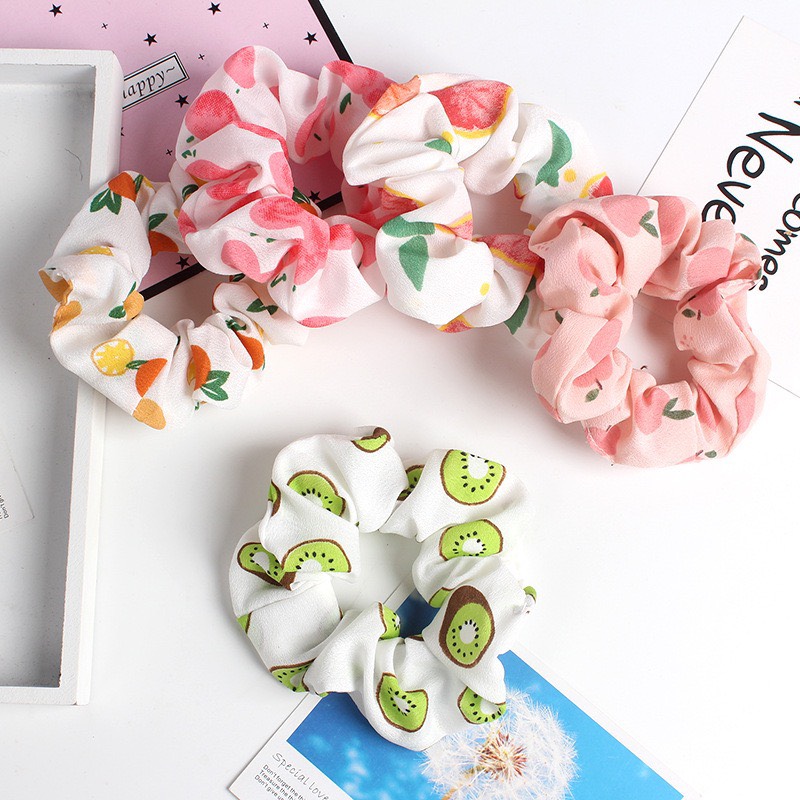 Cột Tóc Vải Scrunchies, Dây Chun Tóc Nữ Scrunchies Họa Tiết Trái Cây Dễ Thương SC13