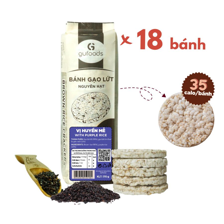 [Vị Huyễn Mễ] Combo 3 Gói Bánh Gạo Lứt Ăn Kiêng Gufoods 170g - Thực Phẩm Dinh Dưỡng Dành Cho Người Tiểu Đường, Ăn Chay, Ăn Kiêng, Ăn Vặt Healthy, Eatclean,  Tập Gym, Giảm cân