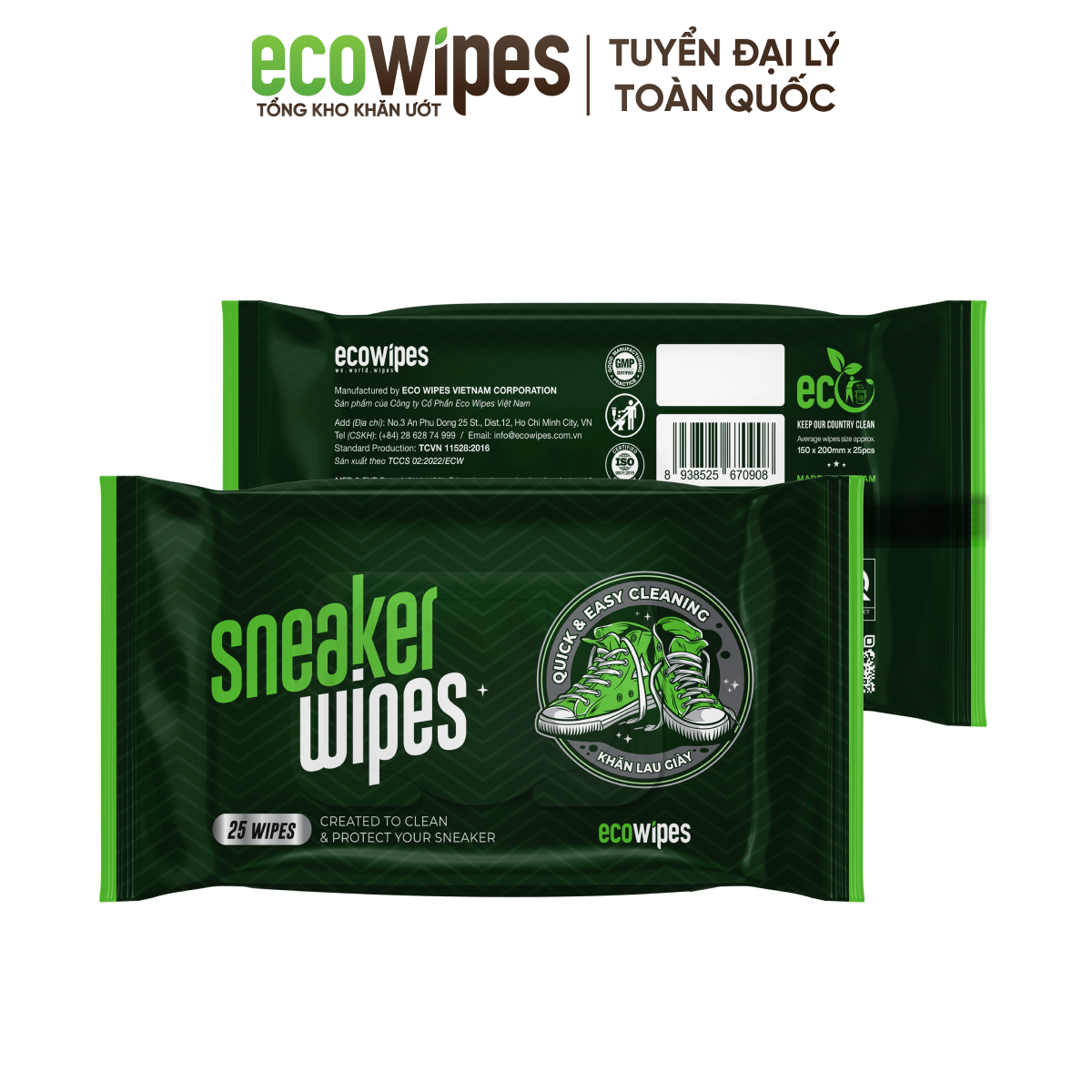 Khăn Giấy Ướt Lau Giày Siêu Sạch Sneaker Wipes Hương Quế Tạo Bọt Tự Tan Làm Sạch Nhanh Chóng Mang Đi Tiện Lợi - 1 Gói