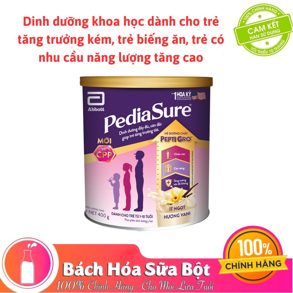 Sữa Bột Abbott Pediasure B/A hương Vani Ít Ngọt Lon 400g