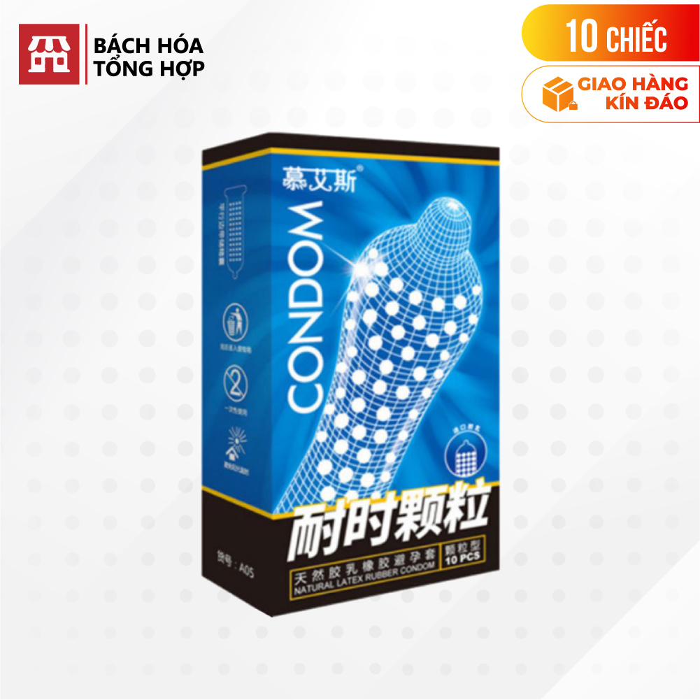 [Hộp 10 cái] Bao cao su Muaisi Xanh dương - Nhiều gel, gai li ti