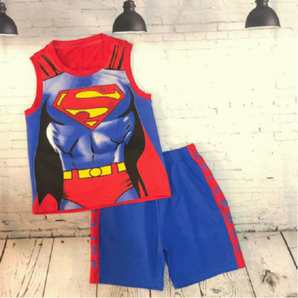 Bộ Quần Short Bé Trai Kèm Áo Thun Sát Nách Siêu Nhân Super Man Cho Bé Trai - HM242SNS