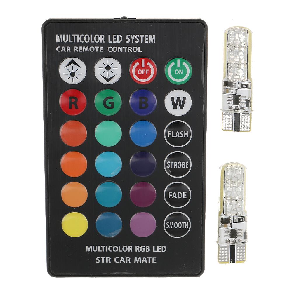 2 Pieces T10 6LED Car Dome Reading Light Lamp Bulb RGB with Remote Control