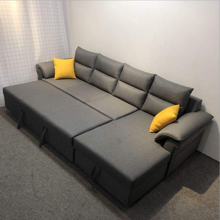 Sofa giường kéo Tundo góc L 250 x 150cm màu xám đậm