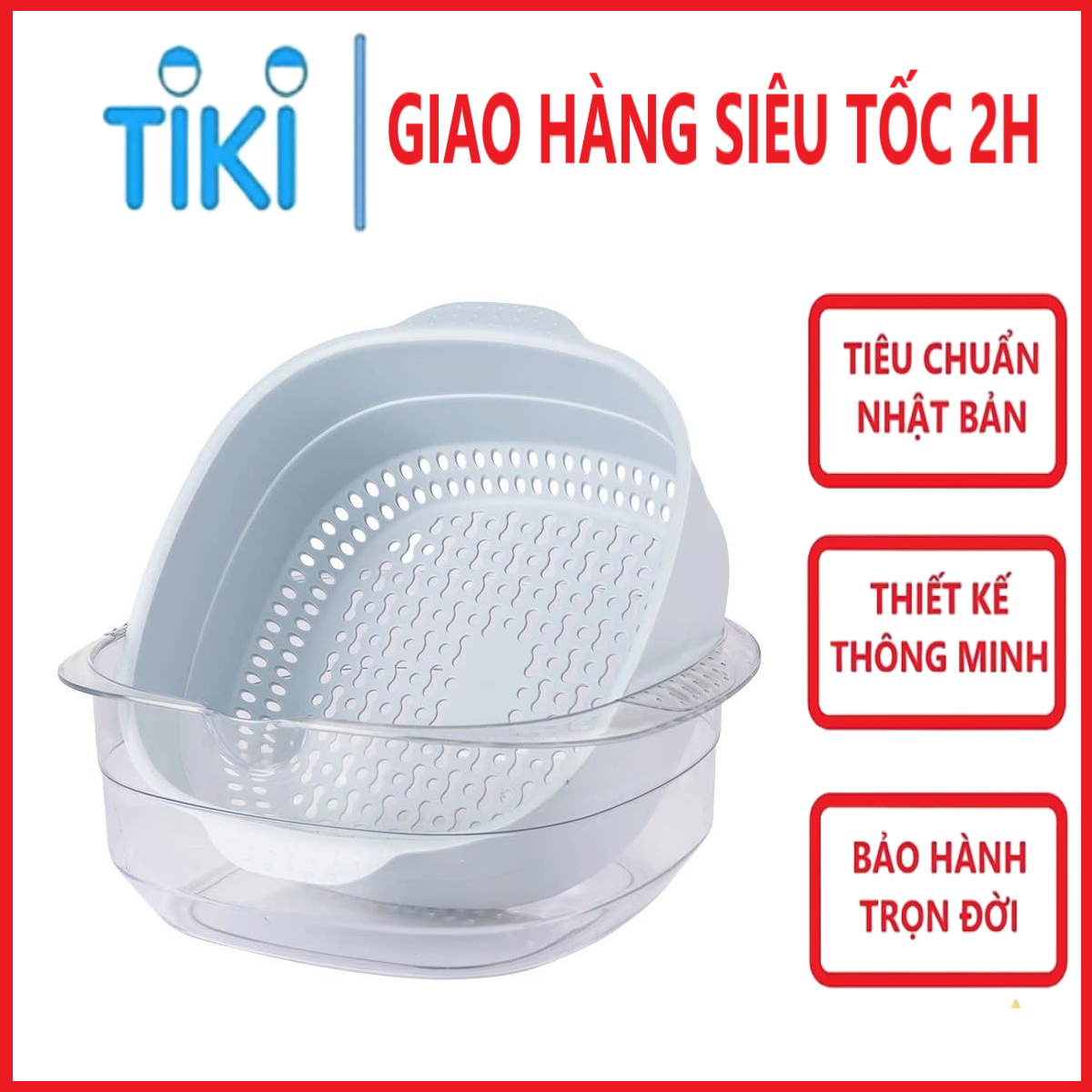 Bộ thau rổ vuông trong HOKORI nhựa VIỆT NHẬT cao cấp - Rửa rau củ quả, trộn thực phẩm - Hàng chính hãng