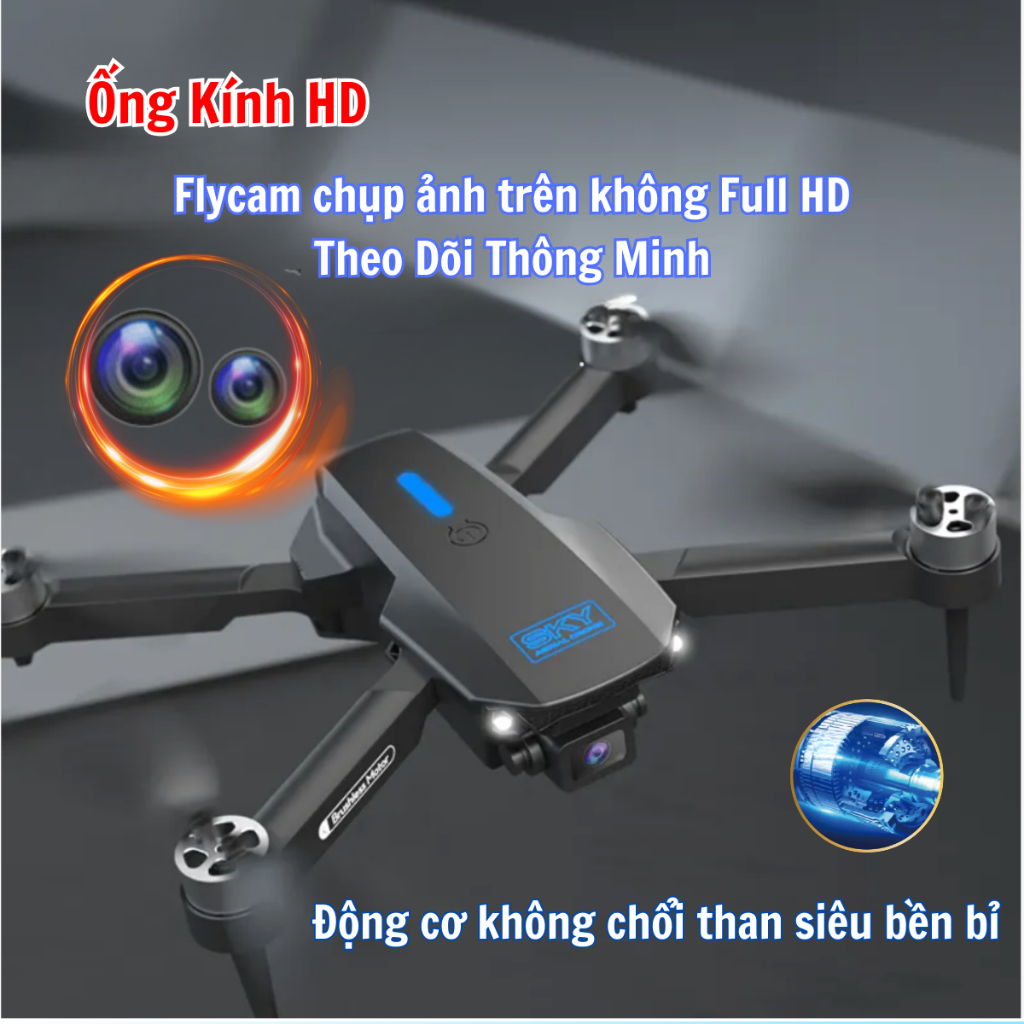 Máy Bay Flycam Camera 4K E88 Max 2024 Cao Cấp Động Cơ Không Chổi Than Siêu Bền Tránh Va đập, 2 Camera có cảm biến bụng giữ thăng bằng khi bay - Hàng Chính Hãng