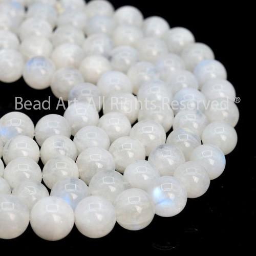 Đá Mặt Trăng, Moonstone Tự Nhiên Ánh Cầu Vồng 6.7MM-7MM Loại A , Hợp Mệnh Kim, Thuỷ, Phối Vòng Tay Phong Thuỷ, Chuỗi Hạt - Bead Art
