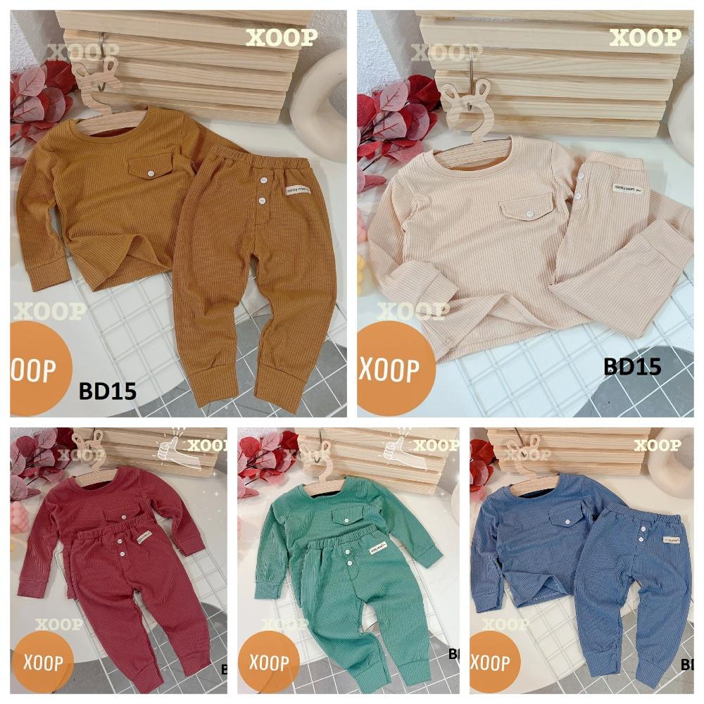 Bộ dài tay gân tăm – bộ dài tay xoop  có túi cúc cho bé  BD15 shop phúc yến