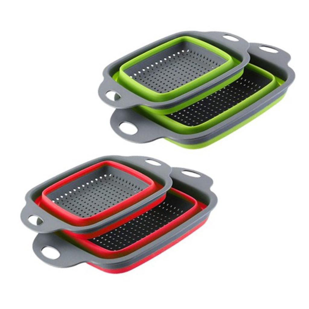 Kitchen Collapsible Colander Food-Grade Silicone Strainer Folding Strainer Green