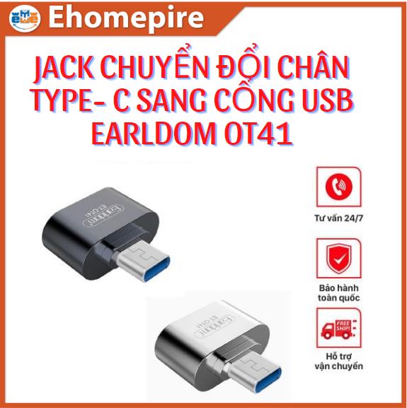 Jack Chuyển Đổi Chân Type- C Sang Cổng USB Earldom OT41 Hàng Chính Hãng