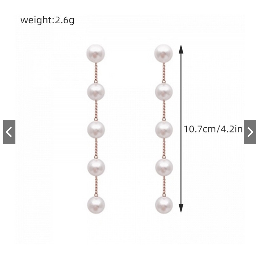 Đôi khuyên tai dài đính ngọc trai nhân tạo thời trang xinh xắn cho nữ.