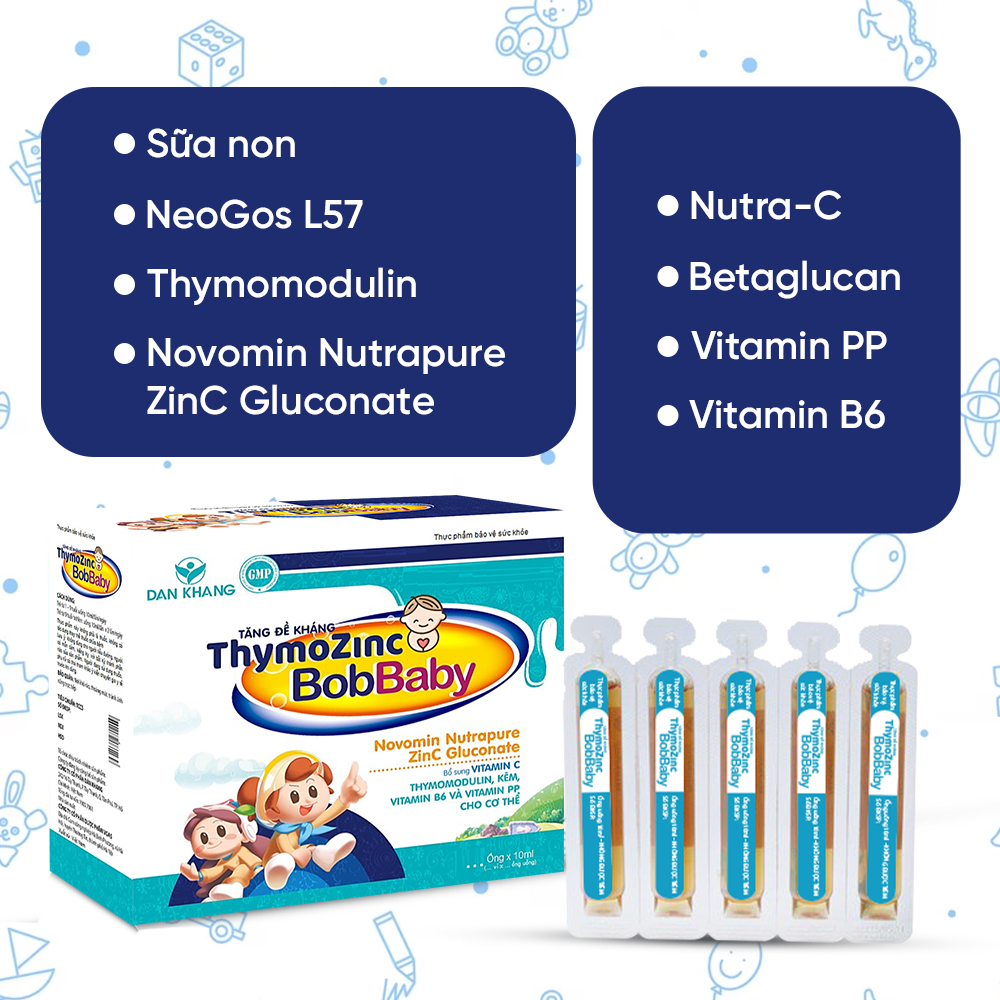 Hình ảnh Siro Tăng Đề Kháng ThymoZinC BobBaby Dan Khang Nâng Cao Sức Khỏe Tăng Sức Đề Kháng & Giúp Trẻ Ăn Ngon Miệng - Hộp 20 ống x 10ml