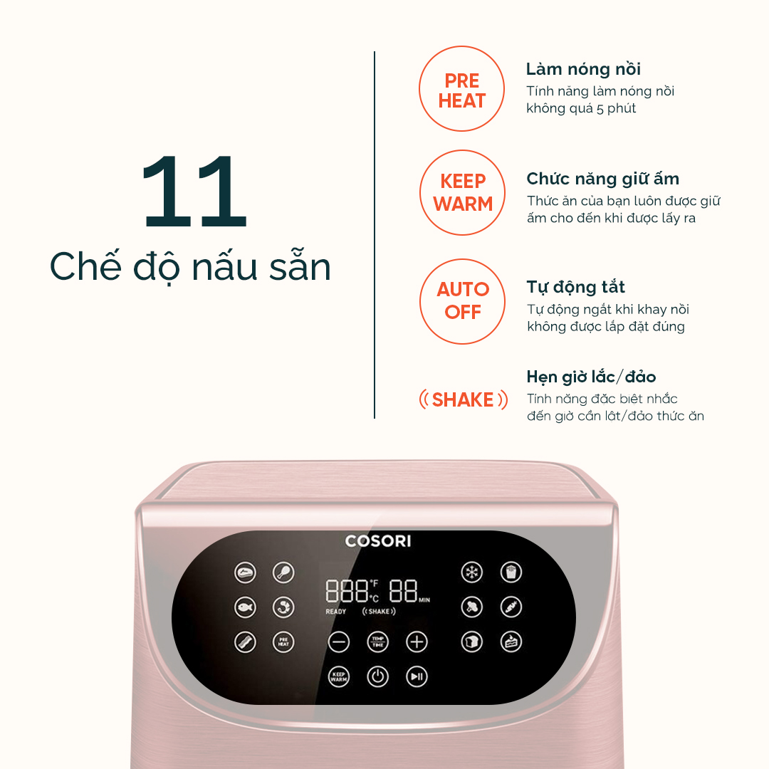 Nồi chiên không dầu điện tử Cosori CP158 - AF (5,5 Lít) màu đỏ - Hàng chính hãng bảo hành 2 năm