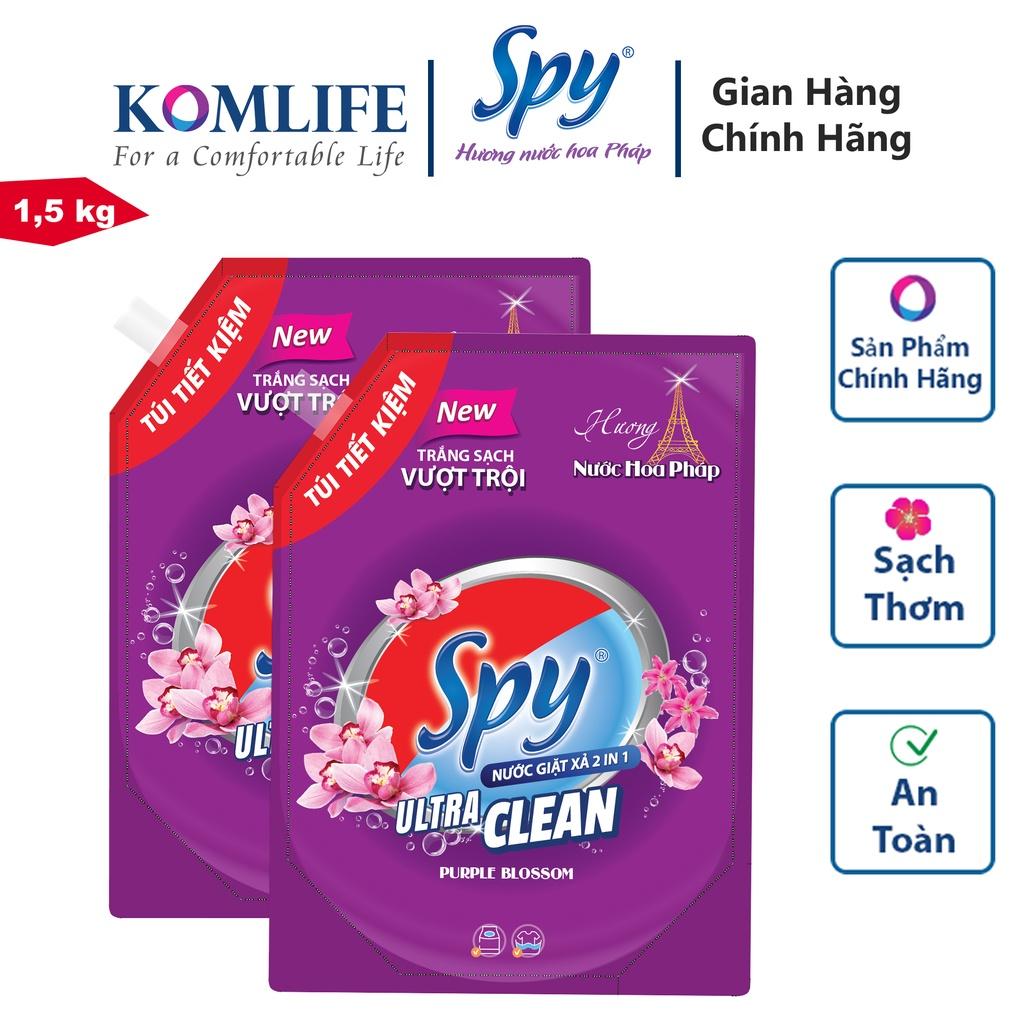 Nước giặt xả SPY Ultra Clean 1,5 kg 2 trong 1 hương nước hoa Pháp trắng sạch, thơm lâu