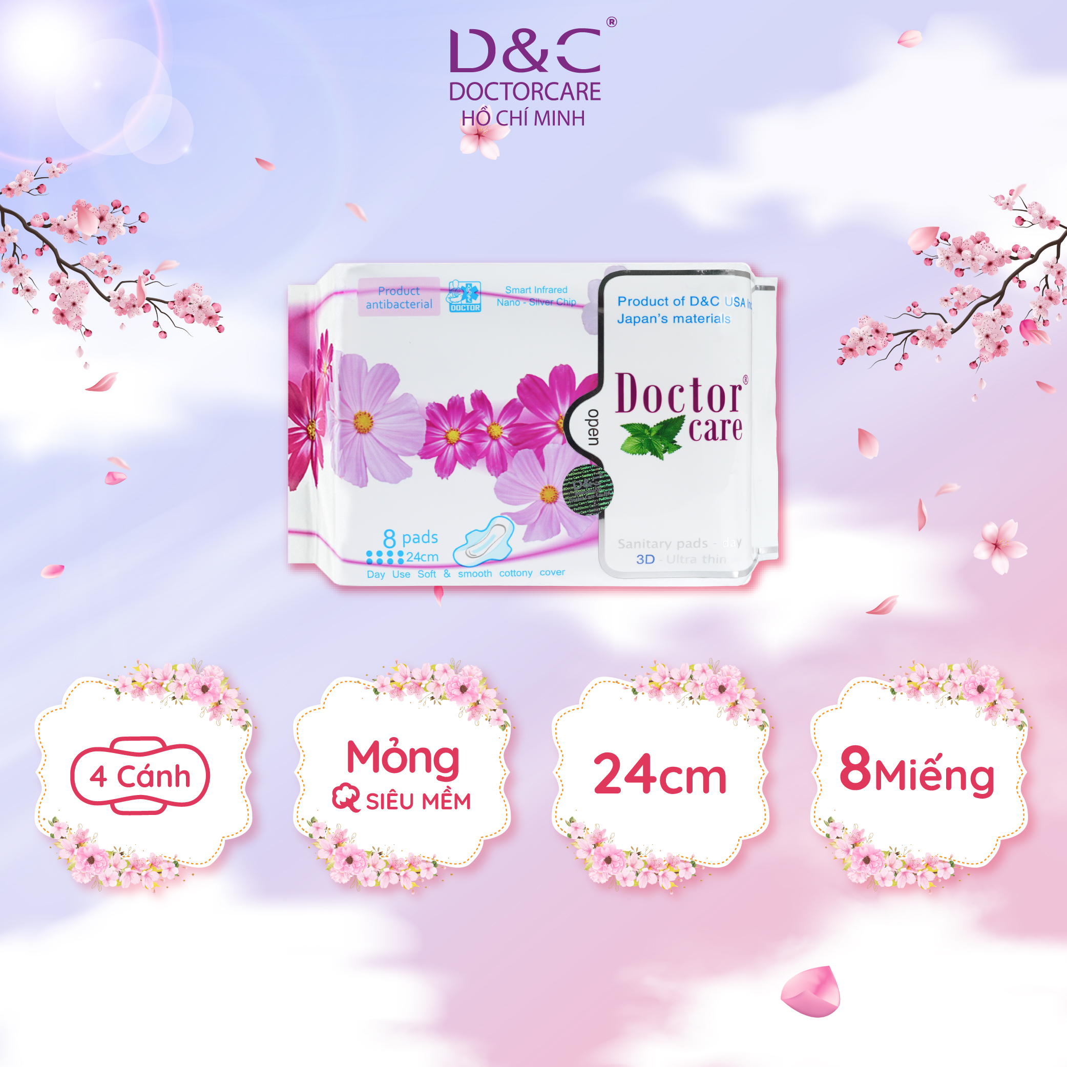 Băng vệ sinh ban ngày Doctor Care, BVS thảo dược 24cm siêu thấm hút siêu khô thoáng