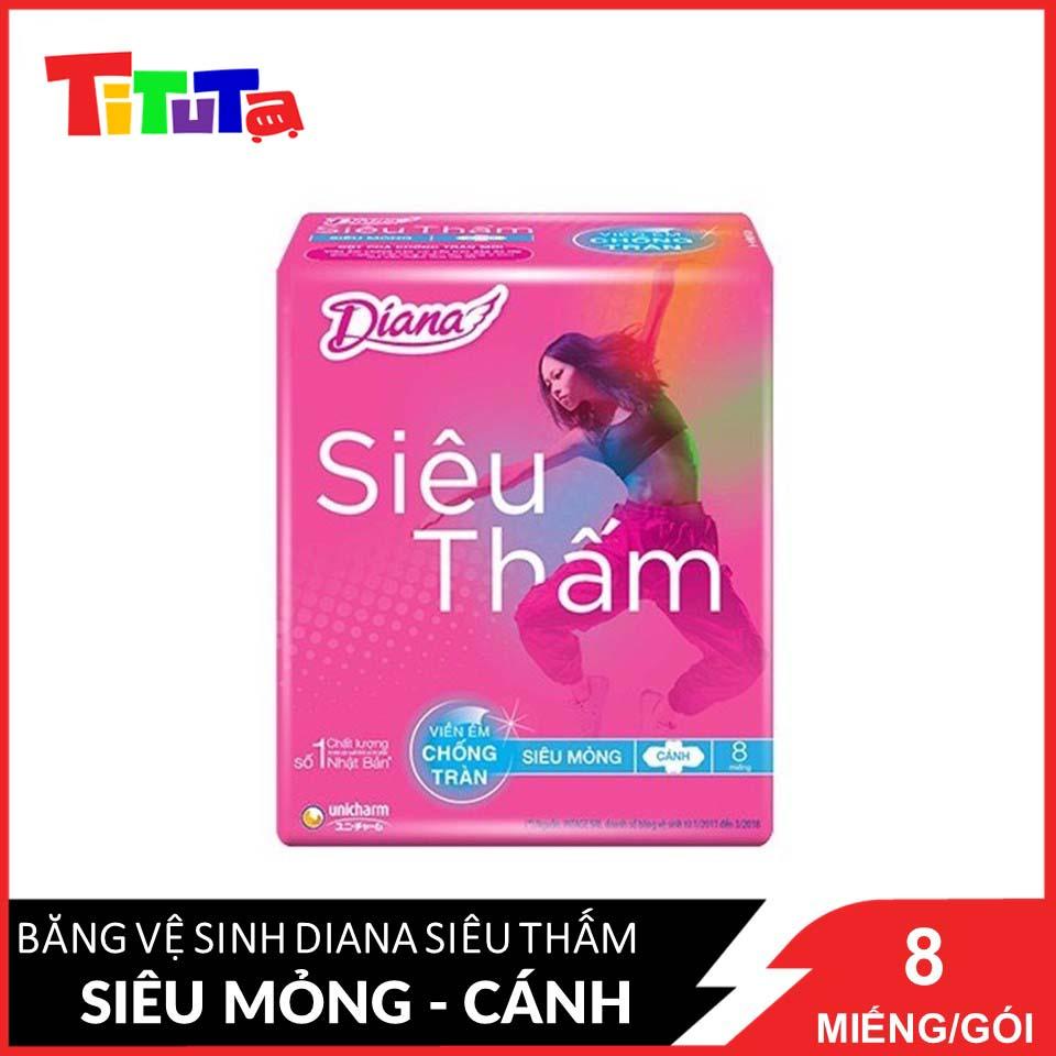 Băng Vệ Sinh Diana Siêu Thấm Siêu Mỏng Cánh 23cm