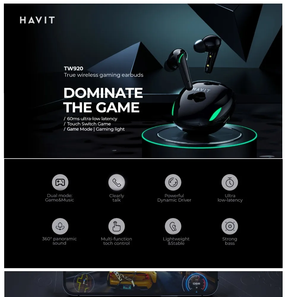 Tai nghe Bluetooth Gaming Havit TW920 dành cho mọi game thủ với thiết kế ấn tượng chất âm mạnh mẽ - Hàng Chính Hãng