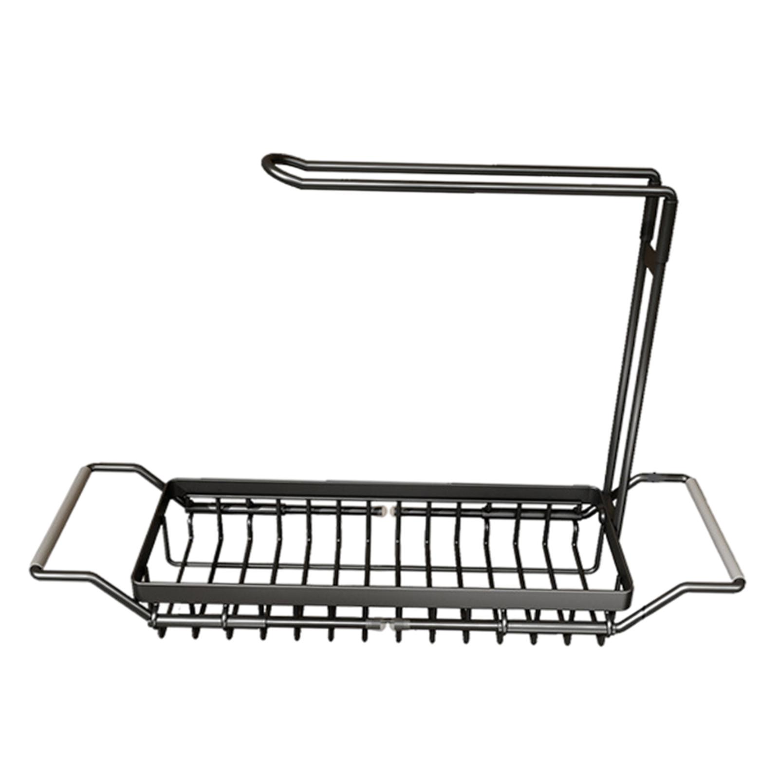 Over the Sink Storage Rack Organzier Adjustable Sponge Holder Drain Basket with Dish Towel Hanger