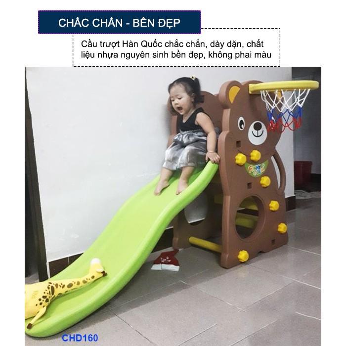 Cầu trượt Hàn Quốc cao cấp gấu Teddy có ném bóng rổ BBT Global CHD160