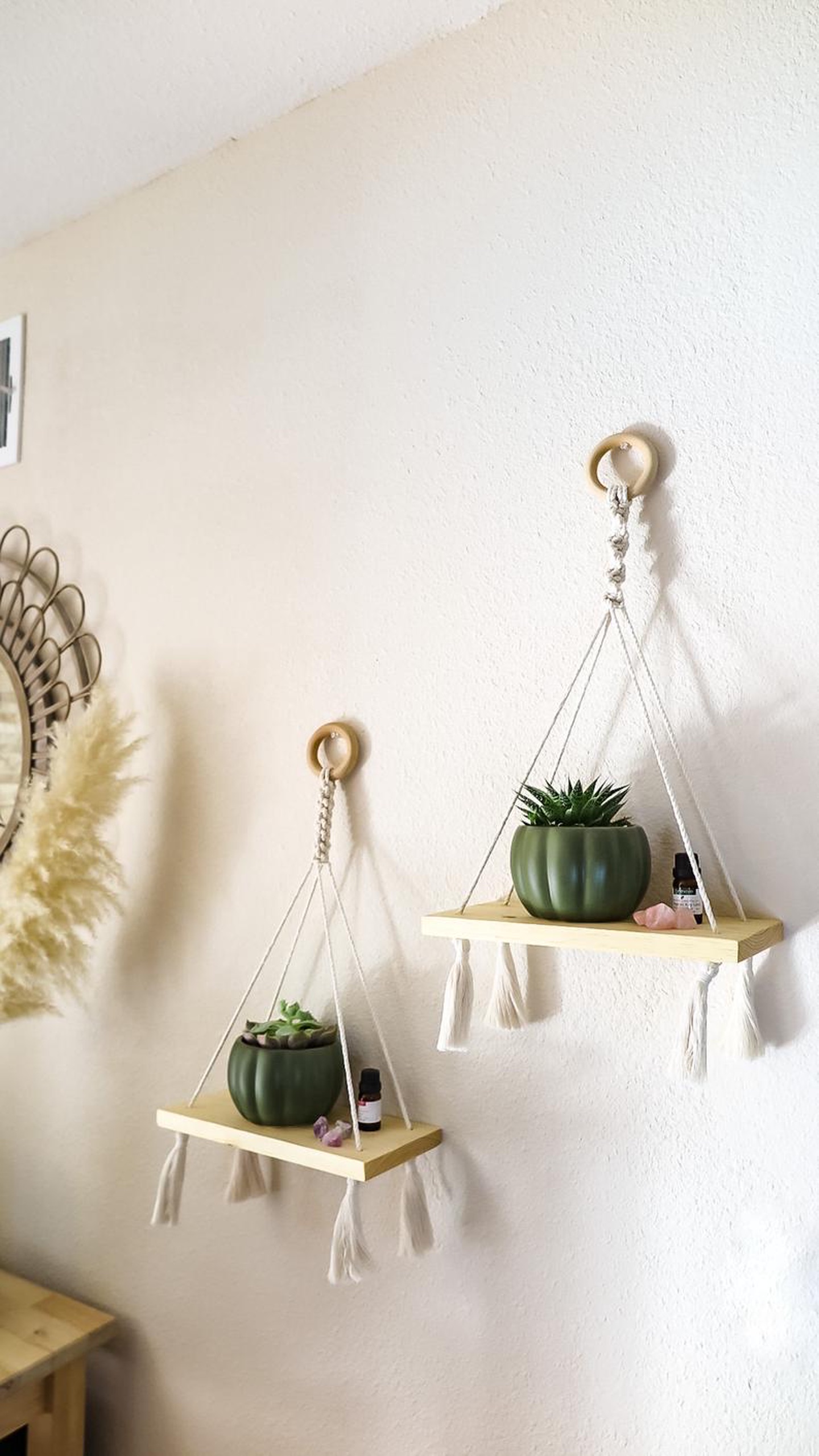 Set 2 kệ treo tường, kệ trang trí, kệ treo dây, kệ gỗ Macrame. SET217321