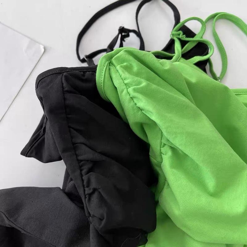 Jumpsuit thun dài màu xanh nơ ngực