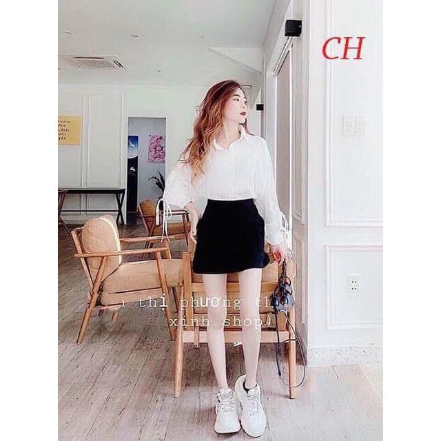 Áo sơ mi nữ tay dây rút xinh dáng tiểu thư