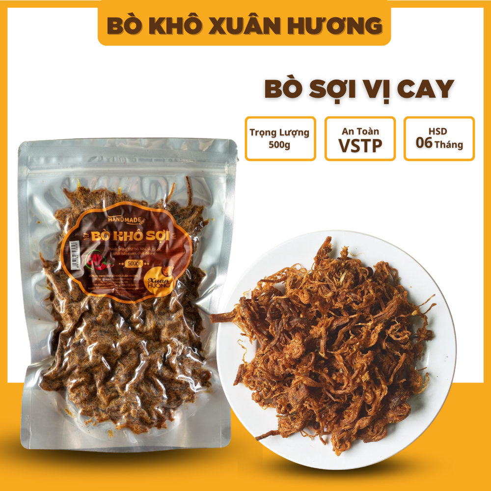 Khô bò khô sợi loại 1, thịt bò khô xé sợi vị cay đặc biệt Xuân Hương siêu ngon 500g